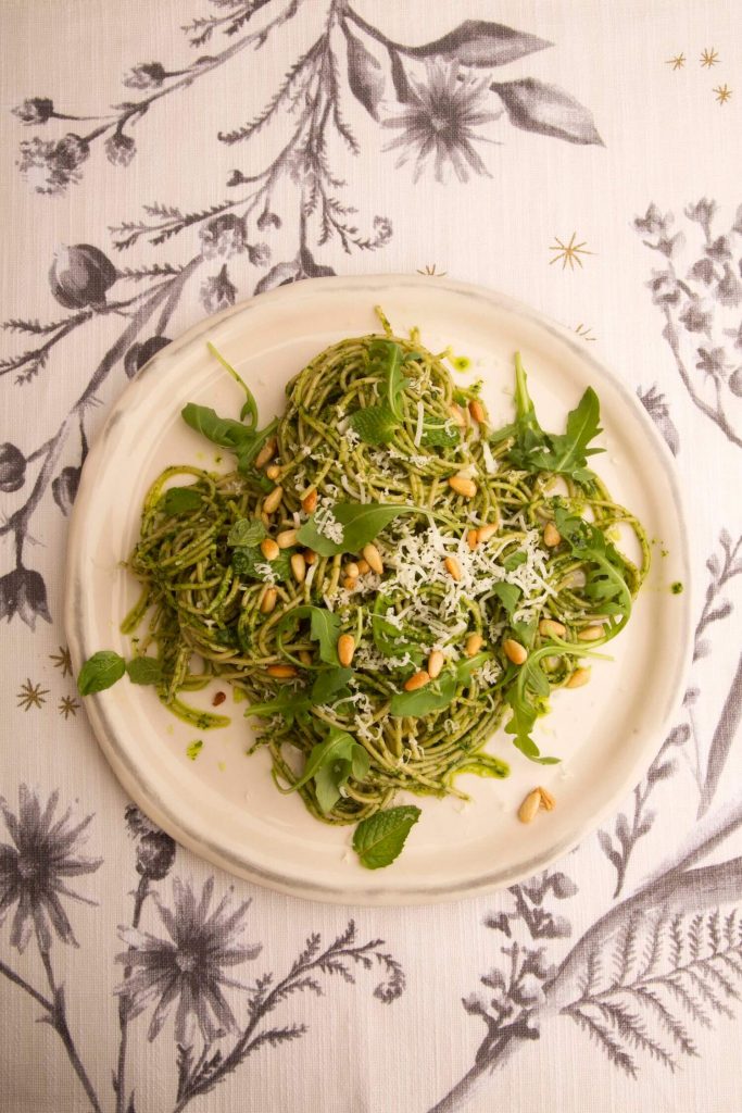 Arugula pesto spaghettini