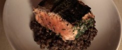 Grilled Gravlax Salmon with warm French lentil Salad